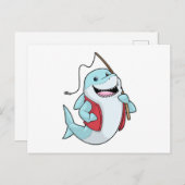 釣りをしているサメと釣り竿 ポストカード (正面/裏面)