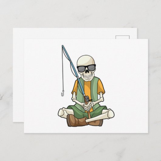 釣りをしているスケルトン ポストカード (正面/裏面)