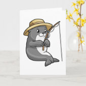 釣りをしているフードと帽子のシール カード (黄色い花)