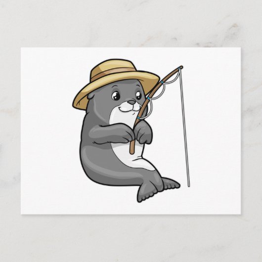 釣りをしているフードと帽子のシール ポストカード (正面)