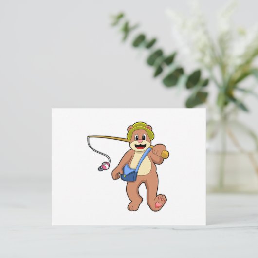 釣りをしながら熊が釣竿を持っている ポストカード (スタンド正面)