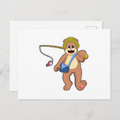 釣りをしながら熊が釣竿を持っている ポストカード (正面/裏面)