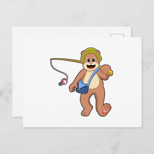 釣りをしながら熊が釣竿を持っている ポストカード (正面/裏面)