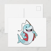 釣りをしながら釣り竿を持つサメ ポストカード (正面/裏面)