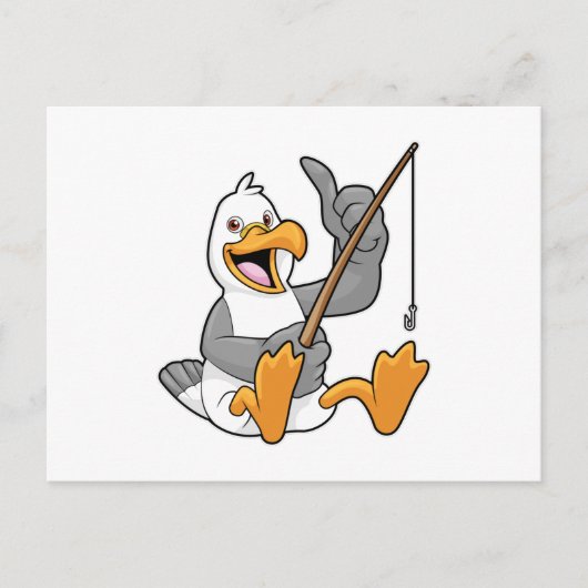 釣りをしながら魚を釣るハヤブサ ポストカード (正面)