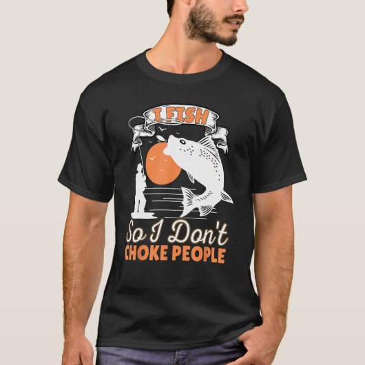 釣りをするから人を絞め殺さない フィッシングの名言 Tシャツ (正面)