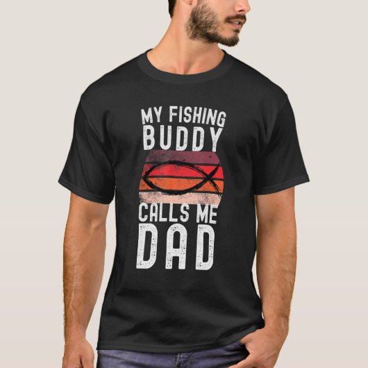 釣りをするパパ 息子 お父さん 漁師 Tシャツ (正面)