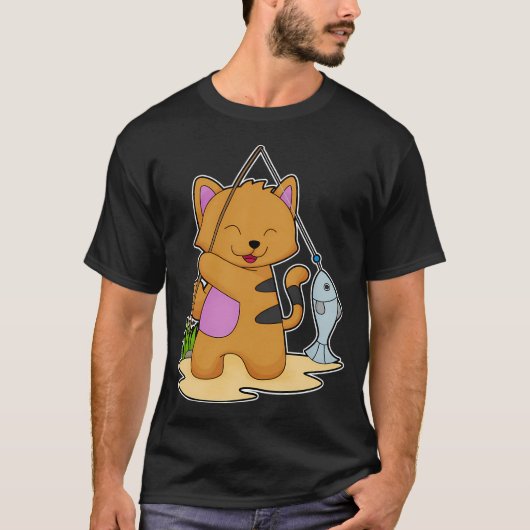 釣りをするペンギンと魚 Tシャツ (正面)