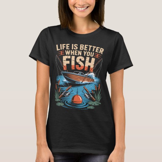 釣りをする方が人生はもっと楽しい Tシャツ (正面)