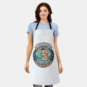 釣りをする猫のかわいいTシャツデザイン - 釣り猫 エプロン (着用した状態)