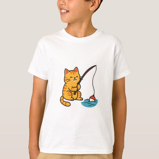釣りをする猫 - Tシャツ (正面)