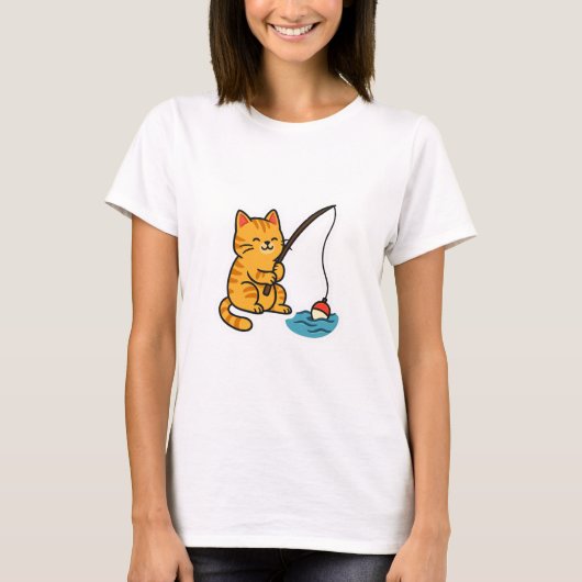 釣りをする猫 - Tシャツ (正面)