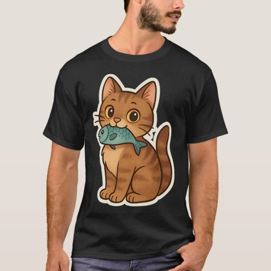 釣りをする猫 Tシャツ (正面)