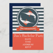 釣りをテーマにした海のバチェラーパーティー 招待状 (正面/裏面)