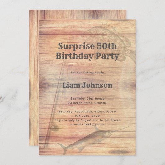釣りをテーマにした誕生日パーティー 招待状 (正面/裏面)