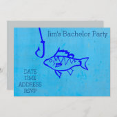 釣りをテーマにした青い独身パーティー 招待状 (正面/裏面)