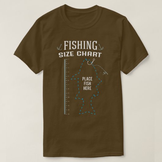 釣りサイズチャート 魚をここに置いてください 面白い釣りS Tシャツ (デザイン正面)