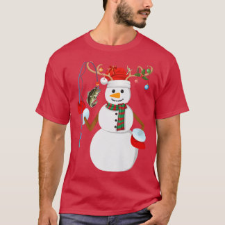 釣りスノーマン Xmas ライト 釣り 漁師 クリスマス Tシャツ