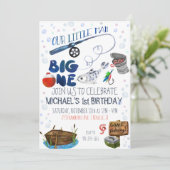 釣りテーマの1歳の誕生日 招待状 (スタンド正面)