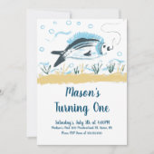 釣りバイトパーティー1歳の誕生日 海の魚 招待状 (正面)
