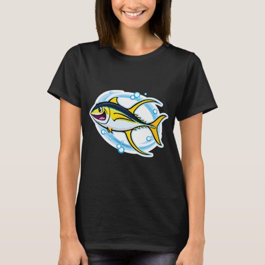 釣りベストを着たかわいいライオン 釣り Tシャツ (正面)