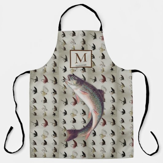 釣りマス漁師フライウォーターカラーエプロン エプロン (正面)