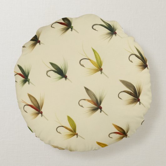 釣りマス釣り釣りフライ水色投げ ラウンドクッション (裏面)