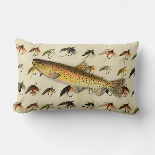 釣りマス釣り釣りフライ水色投げ ランバークッション (正面)