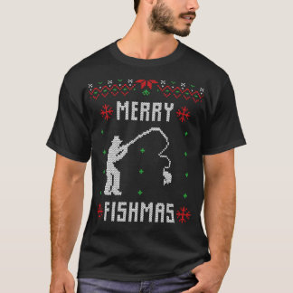 釣りメリー人のためのおもしろいフィッシュマスクリスマスクリスマス Tシャツ