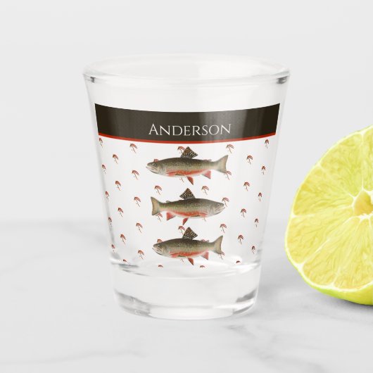 釣りモノグラムのをする漁師がブルックのトラウトを撃った ショットグラス (正面)