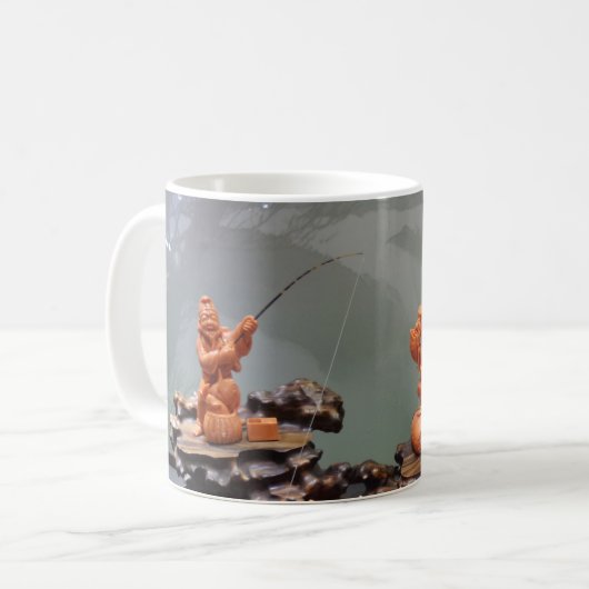 釣り中国のマンホワイトコーヒーマグ コーヒーマグカップ (正面左)