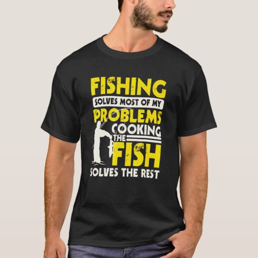 釣り人と料理人のスペルデザイン 魚料理 Tシャツ (正面)