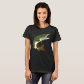 釣り人と釣り人のための捕食魚の魚釣りパイクモチーフ Tシャツ (正面フル)