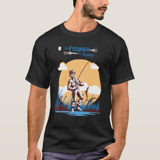 釣り人になろう 幸せな釣り デザイン Tシャツ (正面)
