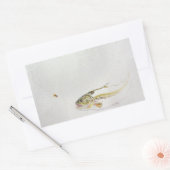 釣り人のフライを追いかけるマス 長方形シール (封筒)