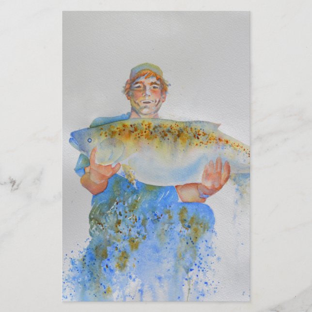 釣り人の水の色絵画の魚釣りギフト彼 (正面)