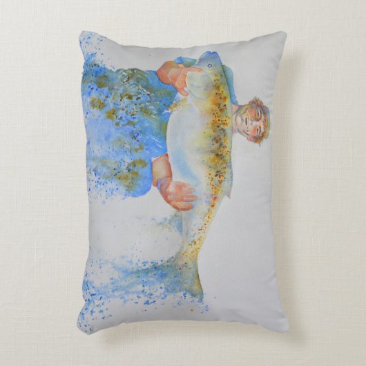 釣り人の水の色絵画の魚釣りギフト彼 アクセントクッション (正面(垂直))