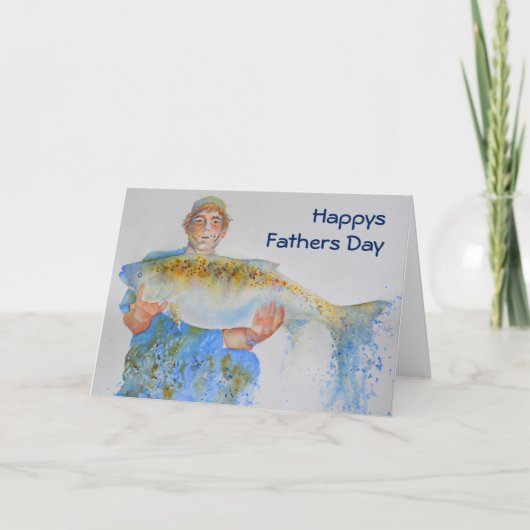 釣り人の水の色絵画の魚釣りギフト彼 カード (正面)