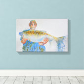釣り人の水の色絵画の魚釣りギフト彼 キャンバスプリント (インサイチュ (ウッドフロア))