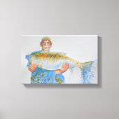 釣り人の水の色絵画の魚釣りギフト彼 キャンバスプリント (正面)