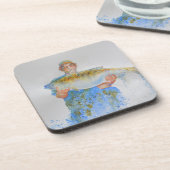 釣り人の水の色絵画の魚釣りギフト彼 コースター (左側)