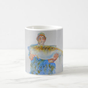釣り人の水の色絵画の魚釣りギフト彼 コーヒーマグカップ