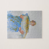 釣り人の水の色絵画の魚釣りギフト彼 ジグソーパズル (横)
