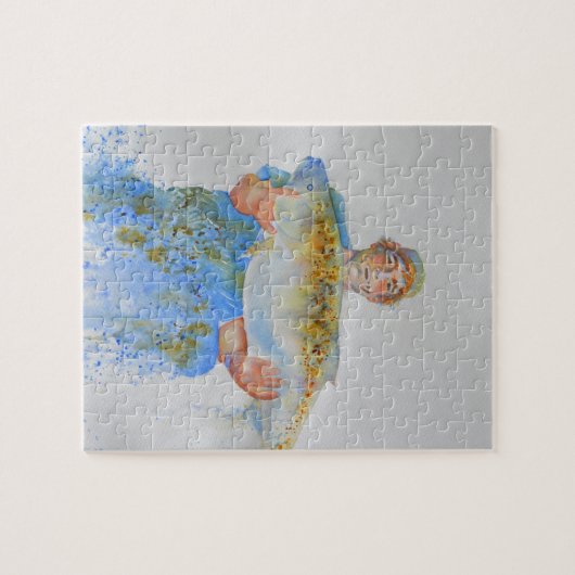 釣り人の水の色絵画の魚釣りギフト彼 ジグソーパズル (横)