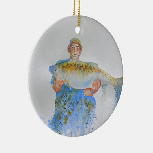 釣り人の水の色絵画の魚釣りギフト彼 セラミックオーナメント (右)