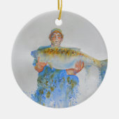 釣り人の水の色絵画の魚釣りギフト彼 セラミックオーナメント (正面)