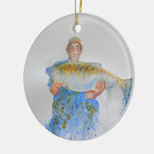 釣り人の水の色絵画の魚釣りギフト彼 セラミックオーナメント (左)