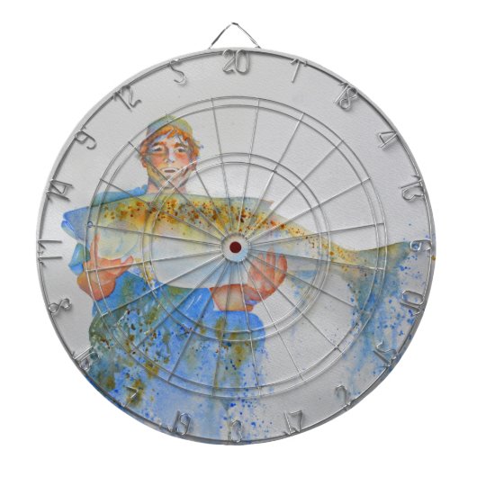 釣り人の水の色絵画の魚釣りギフト彼 ダーツボード (正面)