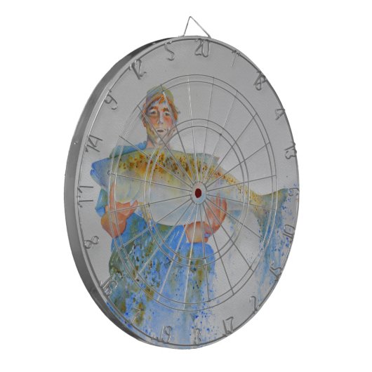 釣り人の水の色絵画の魚釣りギフト彼 ダーツボード (正面左)