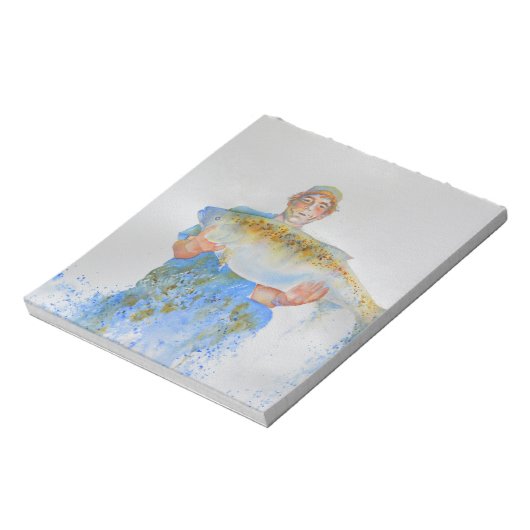 釣り人の水の色絵画の魚釣りギフト彼 ノートパッド (回転)